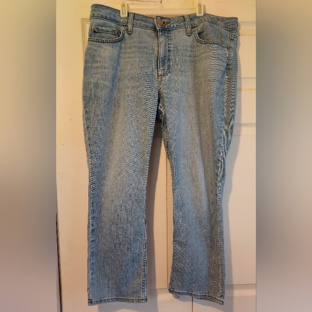 LEE Jeans Womens 14P Petite Blue Denim Pants Light Wash Straight Leg Classic